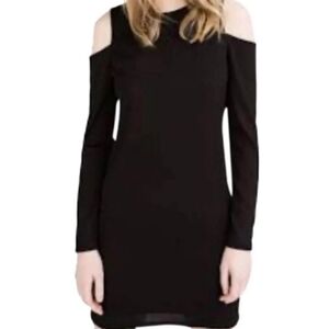 𝅺ZARA Black Ribbed W&B Cold Shoulder Dress